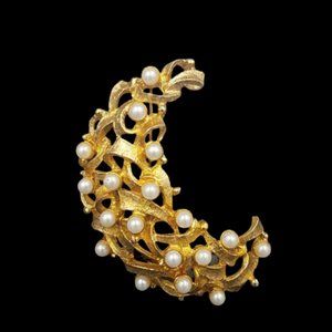 Vintage Napier Crescent Moon Faux Pearl Brooch